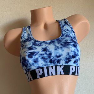 Victoria's Secret PINK Blue Tie Dye Old School Wide Logo Band Bra Top Bralette S